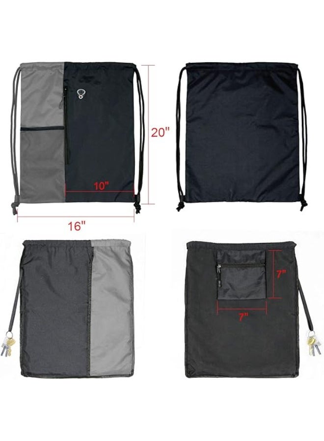 Drawstring Backpack Gym Sports Bag with Front Zipper Pocket and Inner Pocket Large 20"L x 16"W Cinch Sack - Image 2